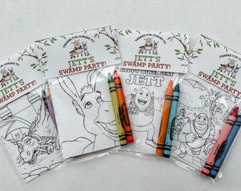 Shrek Party Favors, Swamp Ogre Party Favor Mini Coloring Sheets & Crayons, Custom Shrek Party Favor, Birthday Party Favor