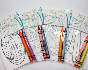 Surfer Birthday Coloring Favor Bags, Custom "The Big One" Party Favors