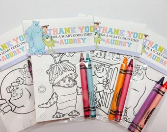Monsters Inc Party Favors, Monsters Party Favor Mini Coloring Sheets & Crayons, Monsters Inc Birthday Party Favor