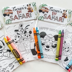 Mickey Safari Party Favor, Safari Mickey Kids Mini Coloring Sheet with crayons party favor, Custom Mickey party favor, kids party favor