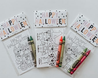 Bluey Halloween Party Favor Mini Coloring Sheet with Crayons, Bluey party Class Favor, Boo Basket Filler, Boo Basket Party Favor