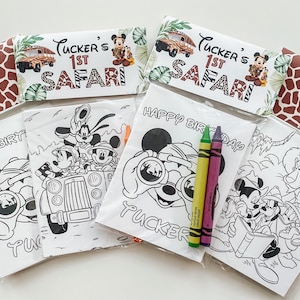 Mickey Safari Party Favor, Safari Mickey Kids Mini Coloring Sheet with crayons party favor, Custom Mickey party favor, kids party favor bild 2