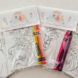 Princess Party Favors, Custom Princess Party Favor Mini Coloring Sheets & Crayon, Princess Party Guest Gift, Princess Coloring party gift image 3