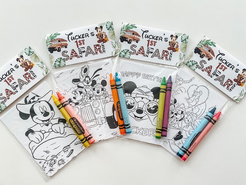Mickey Safari Party Favor, Safari Mickey Kids Mini Coloring Sheet with crayons party favor, Custom Mickey party favor, kids party favor bild 4