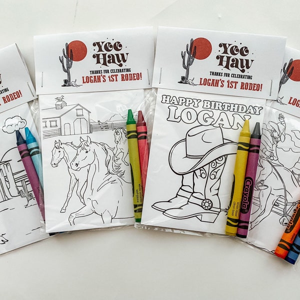Rodeo Cowboy Party Favors, Party Favor Mini Coloring Sheets & Crayons, My First Rodeo Party Favor, Cowboy Party Favor, Wild West Party Favor