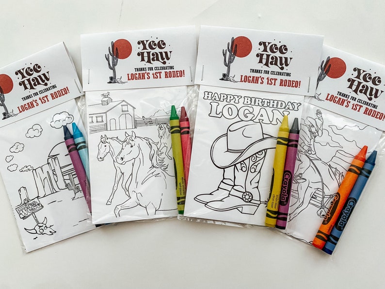 Western Party Favors, Party Favor Mini Coloring Sheets & Crayons, My First Rodeo Party Favor, Cowboy Party Favor, Wild West Party Favor image 1