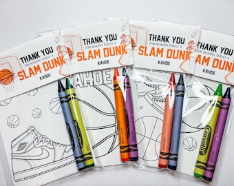 Basketball Coloring Favor Bags, Slam Dunk Party Activity, Custom Sports Favor Bag