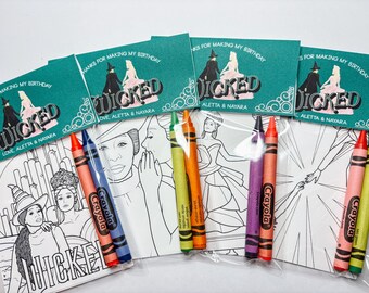 Wicked Themed Coloring Party Favors, Mini Sheets & Crayons Bag