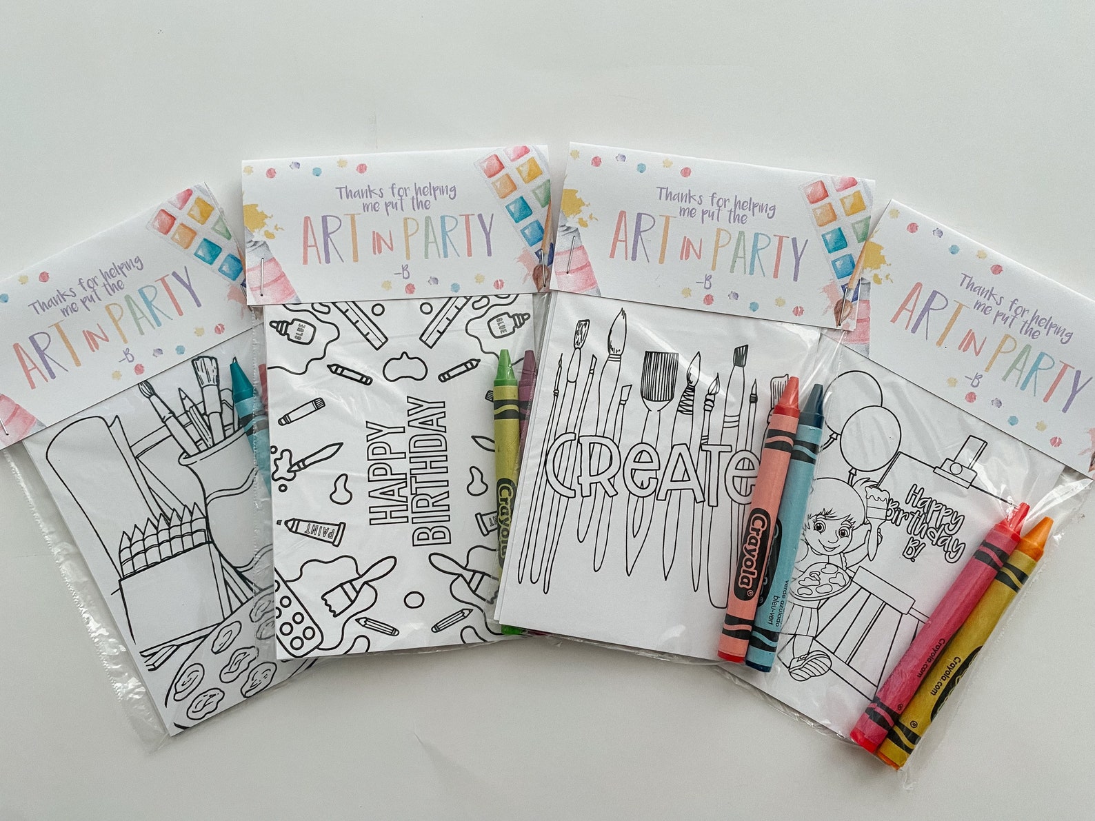 Art Birthday Party Favors, Party Favor Mini Coloring Sheets & Crayons ...