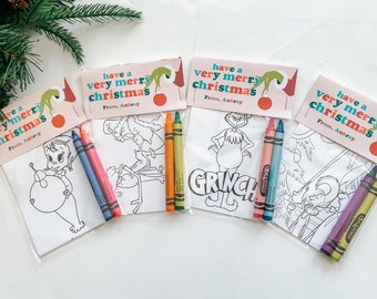 Christmas Coloring Page Favors, Crayola Crayons, Grinch Party