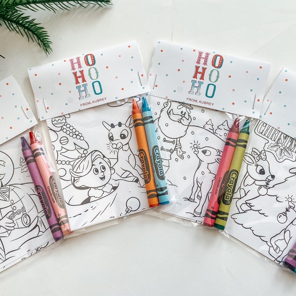 Rudolph Christmas Party Favor Mini Coloring Sheet with Crayons, Holiday Party Favor, Christmas Class Party Favor