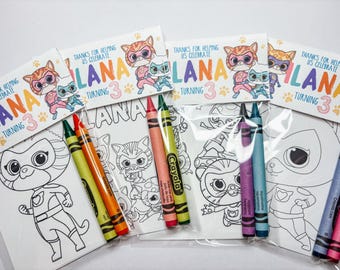 Super Kitty Party Favors, Party Favor Mini Coloring Sheets & Crayons, Superhero Kitty Party Favor, Custom Super Cat Party Favor Bag