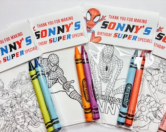Spiderman Coloring Party Favors, Custom Birthday Bag with Crayons