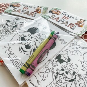Mickey Safari Party Favor, Safari Mickey Kids Mini Coloring Sheet with crayons party favor, Custom Mickey party favor, kids party favor bild 3