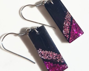 gift for her Elegant resin earrings stainless steel hook black and pink triangle earrings
