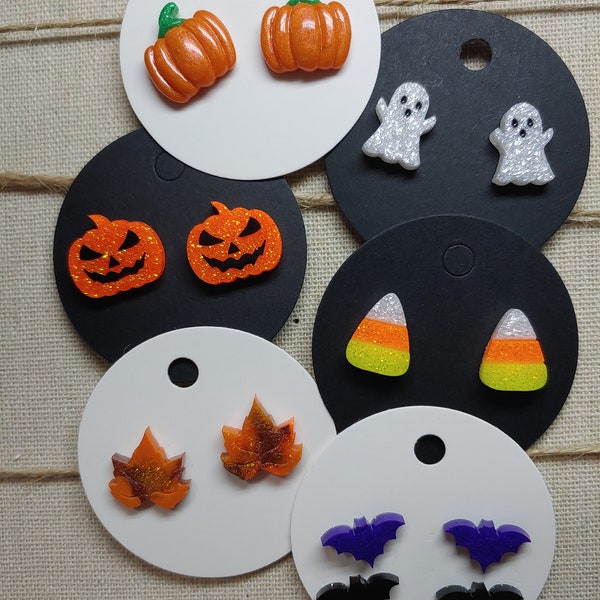 Fall Halloween glitter Pumpkin Ghost Jack 0'lantern bats candy Corn stud earrings