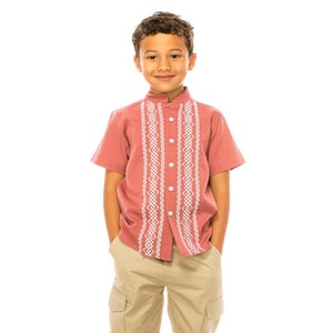 unik Premium Quality Boys Guayabera Diamond Pattern Shirts , Short Sleeves, Button Down, Detailed Embroidery Sizes 4-14