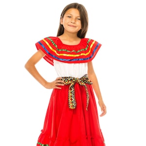 unik Girl's Fancy Traditional Mexican Cinco De Mayo Fiesta Dress Size 4-14