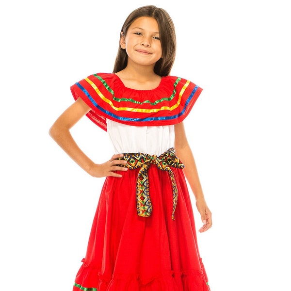 unik Vestido de Fiesta Tradicional Mexicano Cinco de Mayo para niña, Talla 4-14