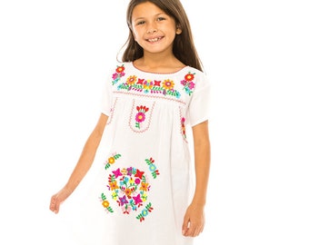 unik Girls Traditional Mexican Embroidered Cotton Dresses