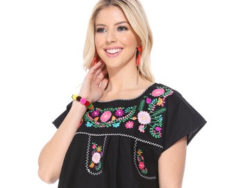 unik Women Traditional Puebla Mexican Embroidered Blouse Size S-3XL MT801.