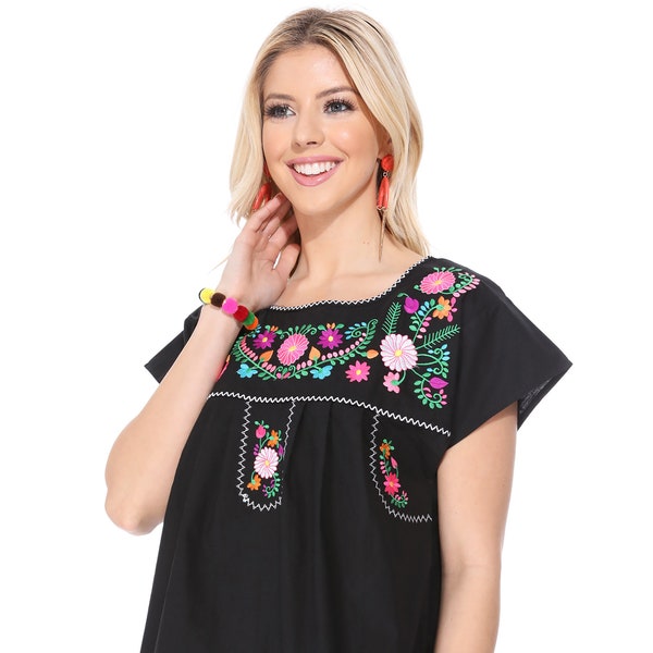 unik Women Traditional Puebla Mexican Embroidered Blouse Size S-3XL MT801