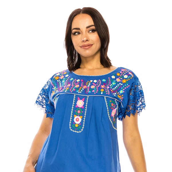 unik Frauen Traditionelle Puebla Mexikanische geschnürt bestickte Bluse Größe S-3XL MT802