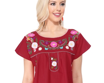 unik Women Traditional Puebla Mexican Embroidered Blouse Size S-3XL MT801
