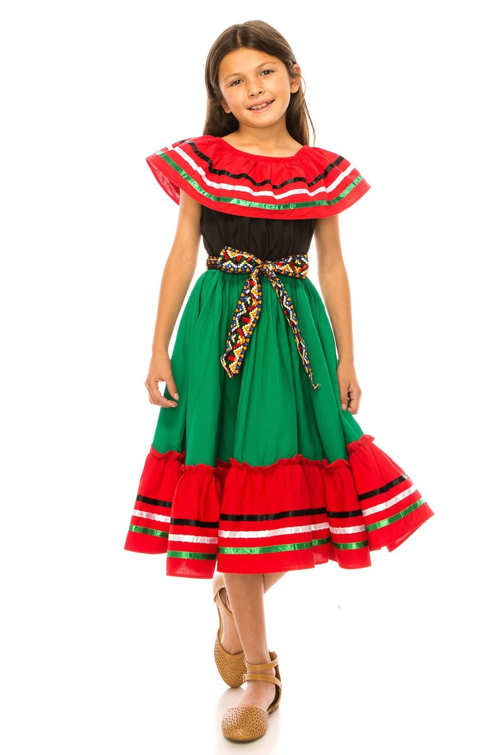unik Girl's Fancy Traditional Mexican Cinco De Mayo Fiesta Dress Multi RG Size 4-14