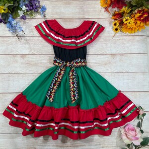 OBEEII Mexican Dress For Toddler Girls - Cinco De Mayo Fiesta Dress With Ruffle & Belt