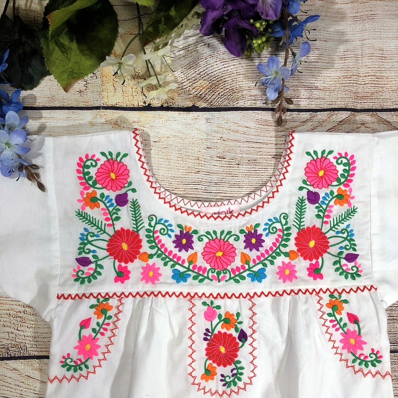 Unik Youth Traditional Puebla Mexican Girl Embroidered Blouse - Etsy