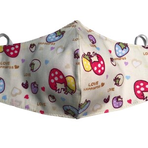 Face Mask, 2 layers, 100% Cotton, Designer Strawberry, Washable, Reusable Mask, non-medical Face Covering
