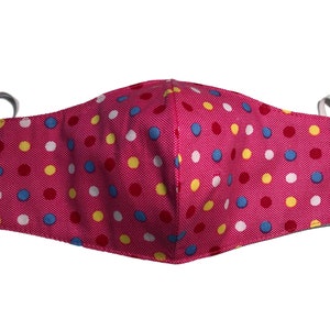 Face Mask, 2 layers, 100% Cotton, Designer Pink Polka dot, Washable, Reusable Mask, Available in Adult and Children&#39;s size