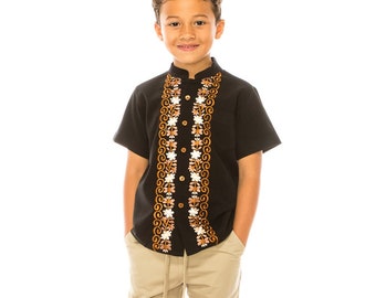 unik Premium Quality Boys Guayabera Floral Pattern Shirts , Short Sleeves, Button Down, Detailed Embroidery Sizes 4-14