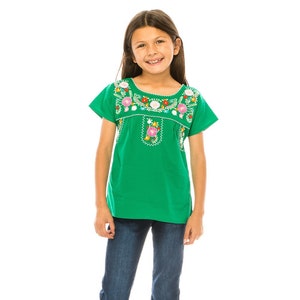 unik Youth Traditional Puebla Mexican Girl Embroidered Blouse Size 4-14