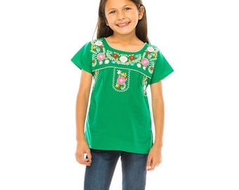 unik Youth Traditional Puebla Mexican Girl Embroidered Blouse Size 4-14