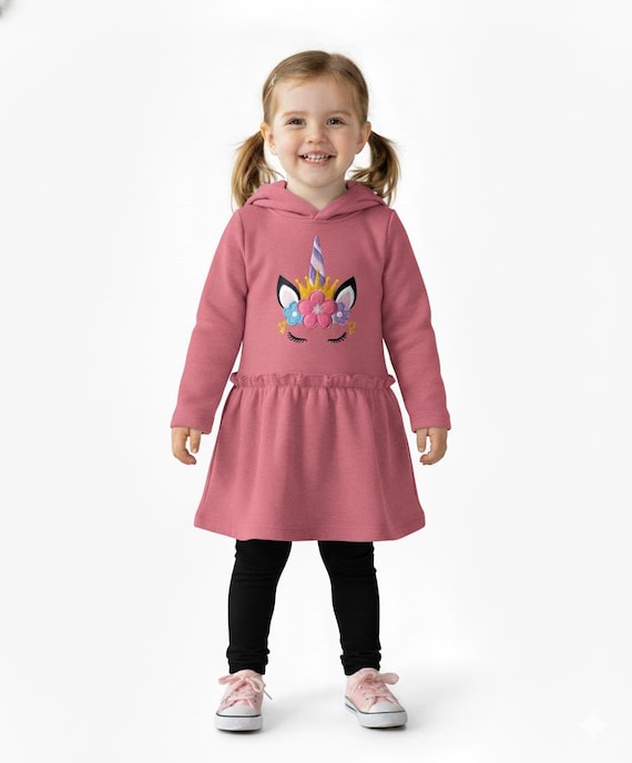 Girl Embroidery Unicorn Winter Dress