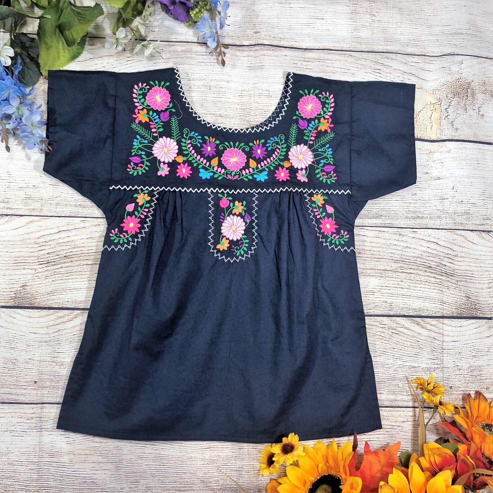 Unik Youth Traditional Puebla Mexican Girl Embroidered Blouse - Etsy