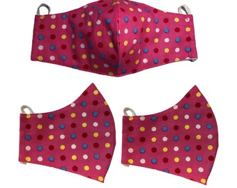 Polka Dot Cotton Face Mask Set of 3, Reusable, Washable
