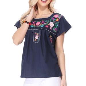 Unik Women Traditional Puebla Mexican Embroidered Blouse Size S-3XL ...