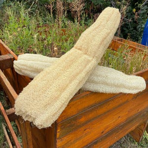 Dos esponjas de lufa egipcias biodegradables naturales para baño y limpieza del hogar de 24”/60 cm o más / Esponja compostable natural