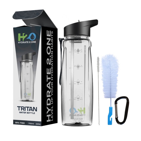 Water Bottle With Straw and Cleaning Brushes Leakproof Motivational Drinks  Bottles With Times to Hydrate 750ml Time Tracker Markings 