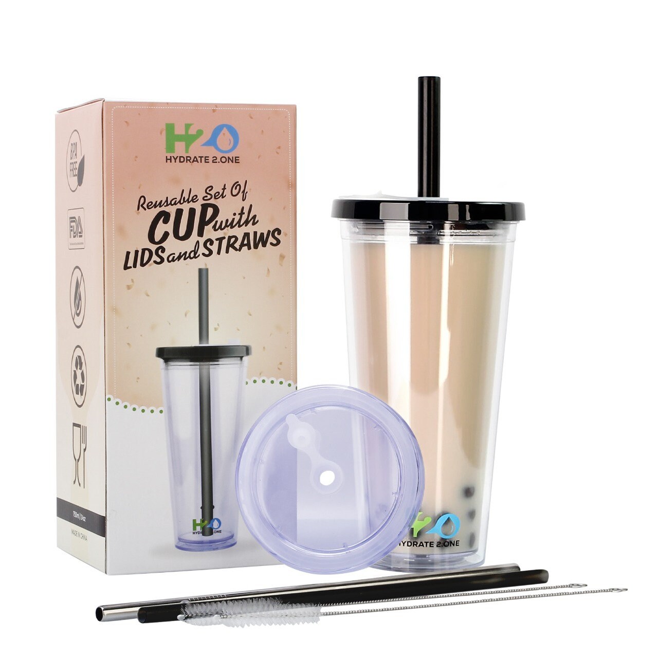 eleganttime Glass Boba Cup and Lids and Straw,Reusable Iced Coffee Smoothie  Cup,Wide Mouth Mason Jar…See more eleganttime Glass Boba Cup and Lids and