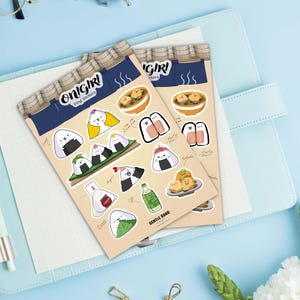 Folha de adesivos Onigiri - Adesivos de comida fofos - Adesivos de diário | Planejador, laptop, diário, caderno, adesivos de telefone