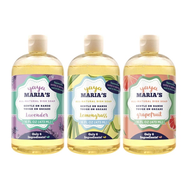 Natural Dish Soap, Just 6 Ingredients, 100% Nontoxic, Gentle on Hands, Cruelty Free, Liquid, 16 FL OZ, 3-Pack