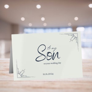 An meinen Sohn auf Ihrer Hochzeitstagskarte, die mit Datumsgrußkarte von Eltern am Hochzeitstag personalisiert ist