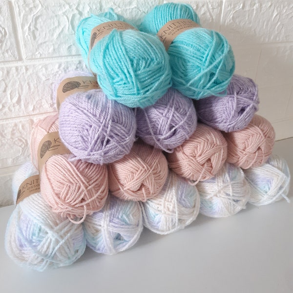 DK Baby Wool Soft Yarn Knitting Essentials Soft wool Pink sparkles yarn craft supplies Color Pastel/ Aqua Blue / Pink / Purple / Black