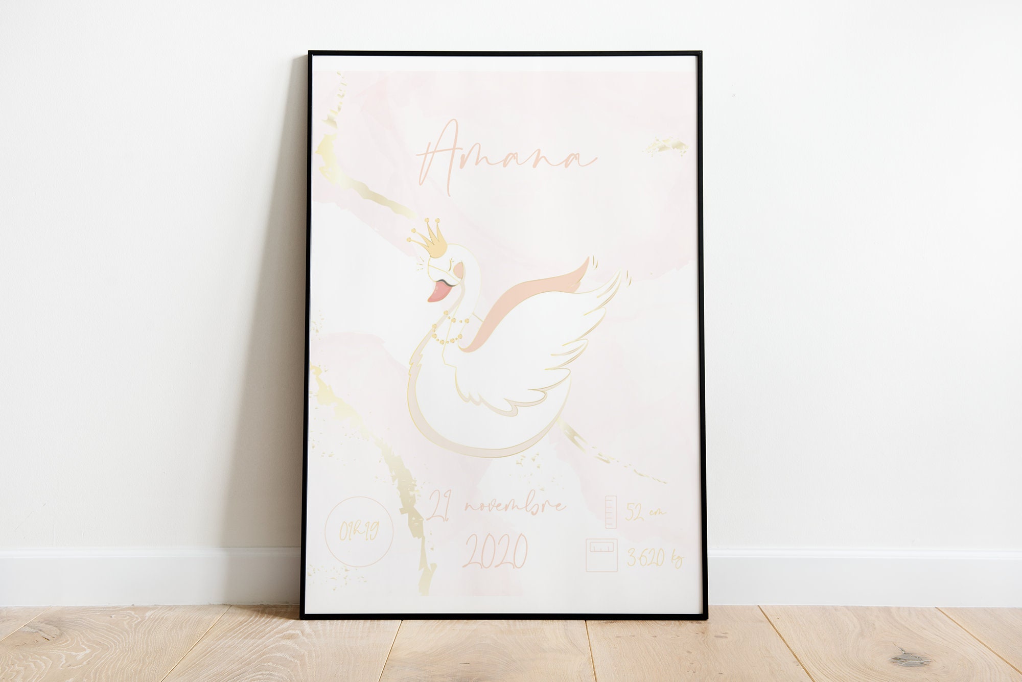 Affiche - Bébé Naissance Cygne Rose Poster Chambre Enfant