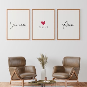 Couple date poster - Personalized family gift - Birthday - Meeting - Wedding - Triptych