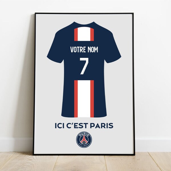 Affiche Personnalisée FOOT PSG, ICI C'est Paris, Poster de Foot Personnalisable, Affiche Cadeau de Football Prénom Enfant, Foot Décoration